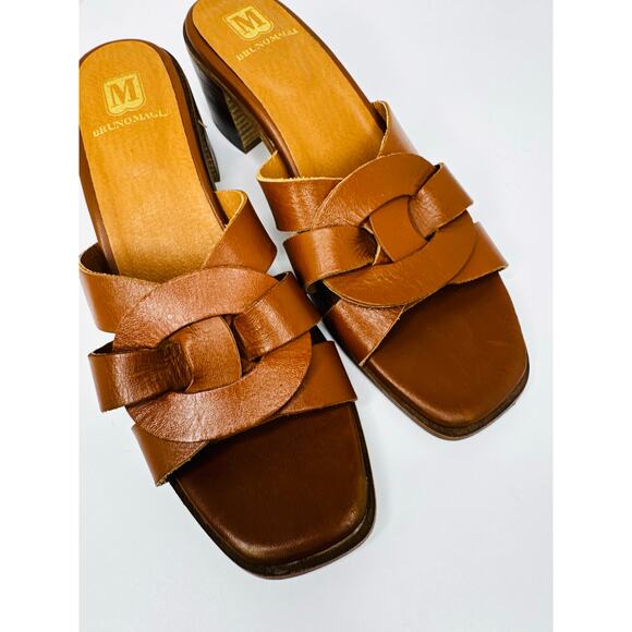 Bruno Magli Retro Classic Leather in Rich Cognac  Block Heel Slide Sandals 40 - Picture 7 of 9